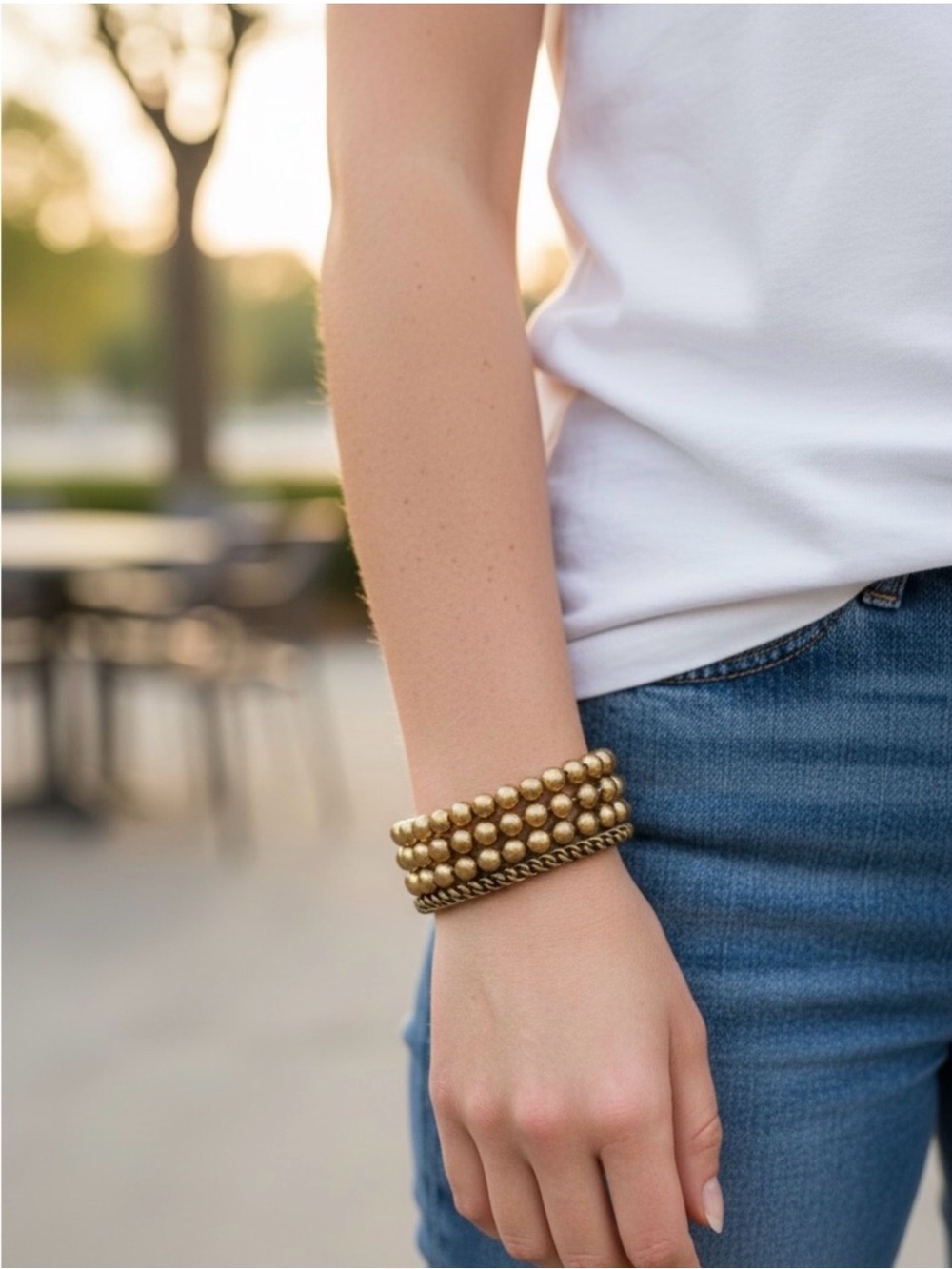 Gold Beaded Stretch Bracelet Set of 4